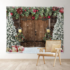 Lofaris Old Wooden Door Christmas Trees Backdrop for