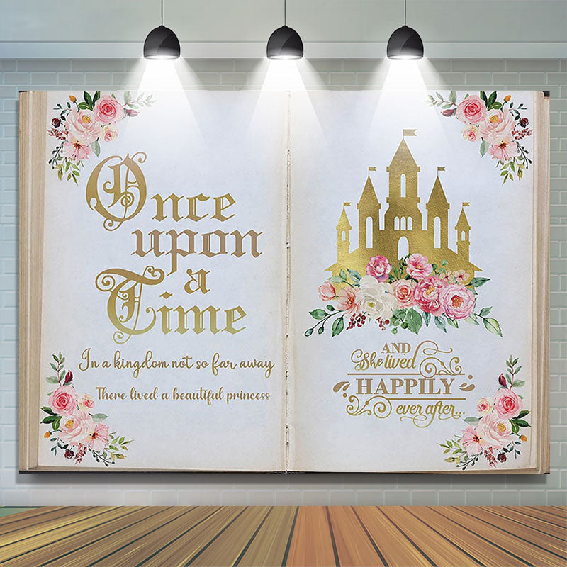 Lofaris Once Upon a Time Gold Castle Girls Birthday Backdrop