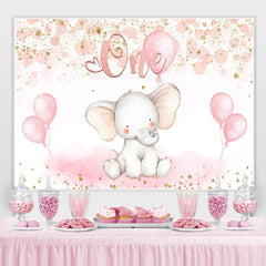 Lofaris One Elephant Pink Balloon Birthday Backdrop for Baby