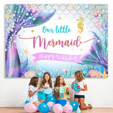 Load image into Gallery viewer, Lofaris One Little Mermaid Happy Birthday Backdrop for Party