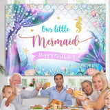 Load image into Gallery viewer, Lofaris One Little Mermaid Happy Birthday Backdrop for Party
