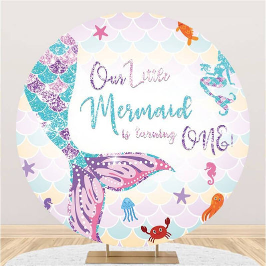 Lofaris One Little Mermaid Turning 1st Round Birthday Backdrop