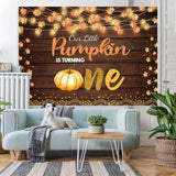 Load image into Gallery viewer, Lofaris One Little Pumpkin Is Turning Photo Backdrop for Baby Shower