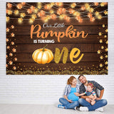 Load image into Gallery viewer, Lofaris One Little Pumpkin Is Turning Photo Backdrop for Baby Shower