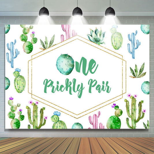 Lofaris One Prickly Pair Cactus Happy 1St Birthday Backdrop