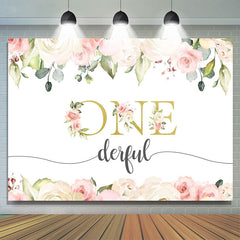 Lofaris One Simple Floral Photo Backdrop for Girls Birthday