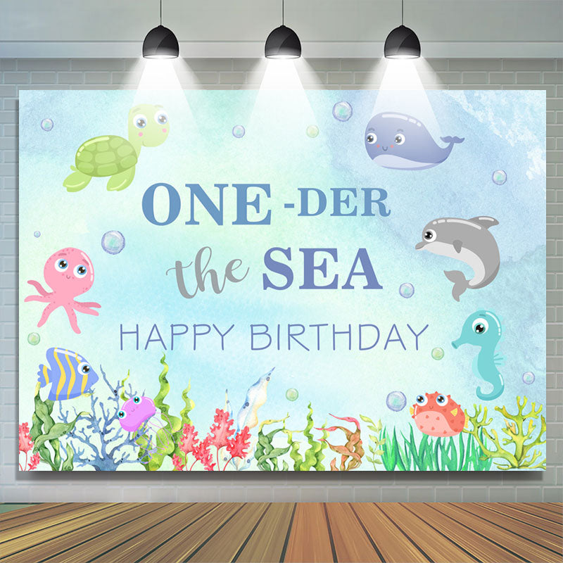 Lofaris Oneder The Sea Animal Happy Birthday Water Backdrop