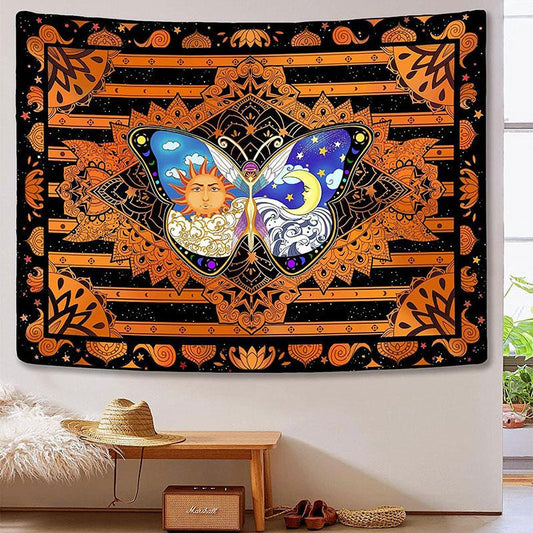 Lofaris Orange And Black Butterfly Abstract Galaxy Wall Tapestry