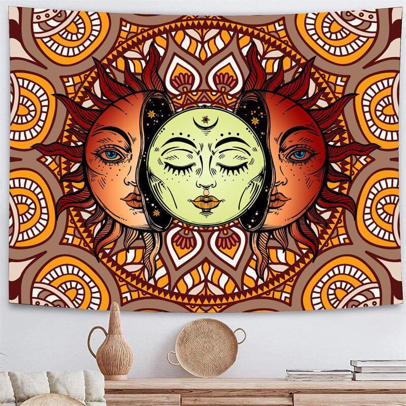 Lofaris Orange And Red Classic Bohemian Pattern Wall Tapestry