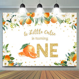 Load image into Gallery viewer, Lofaris Orange and White Flowers 1st Happy Birthday Backdrop