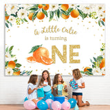 Load image into Gallery viewer, Lofaris Orange and White Flowers 1st Happy Birthday Backdrop