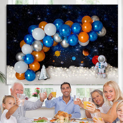 Lofaris Orange Blue Balloon Galaxy Birthday Party Backdrop