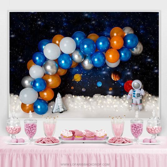 Lofaris Orange Blue Balloon Galaxy Birthday Party Backdrop