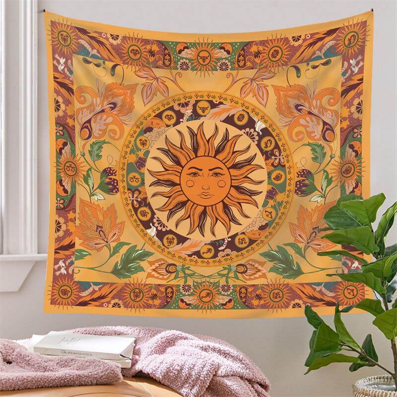 Lofaris Orange Floral Classic Mandala Fairytale Wall Tapestry