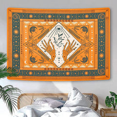 Lofaris Orange Hand And Sun Eyes Bohemian Moon Wall Tapestry