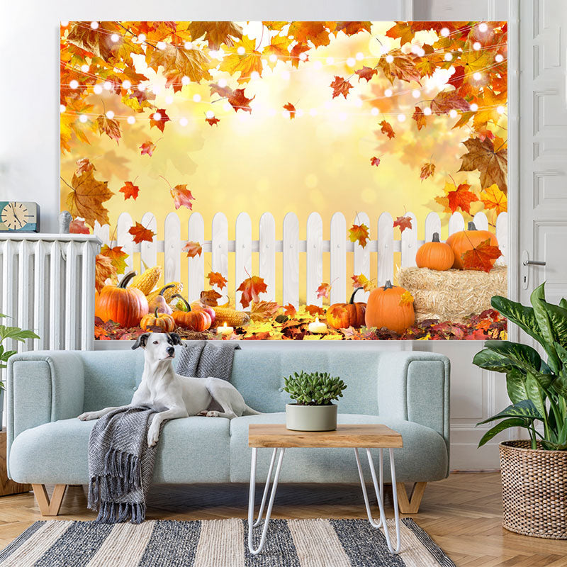Lofaris Orange Maple Leaves and Ripe Pumpkins Autumn Backdrop