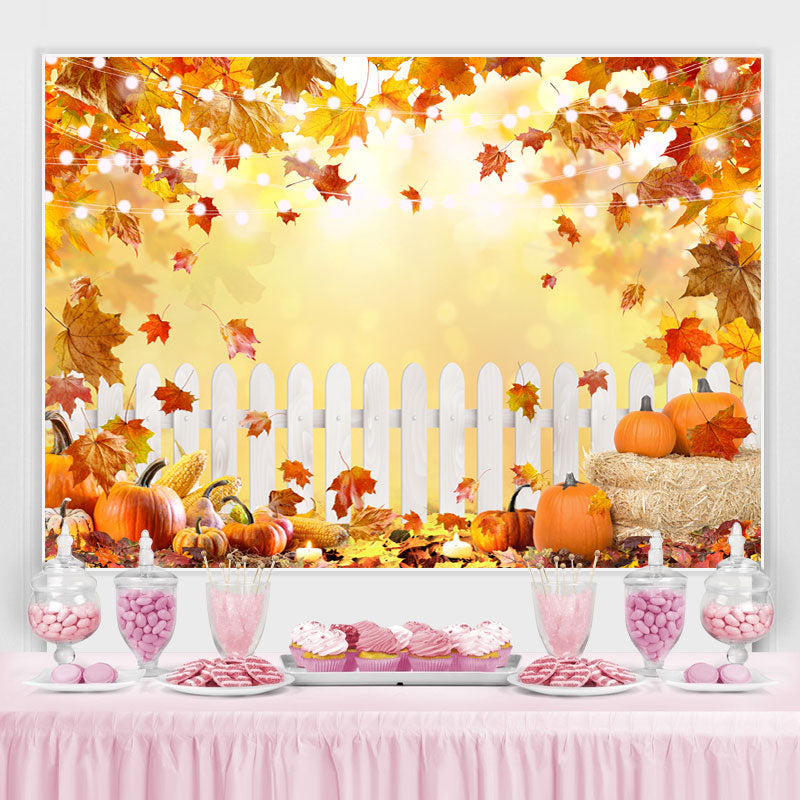 Lofaris Orange Maple Leaves and Ripe Pumpkins Autumn Backdrop