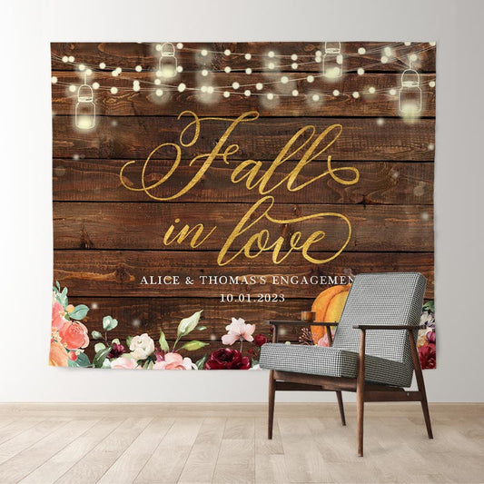 Lofaris Orange Pumpkin And Floral Fall In Love Wooden Backdrop