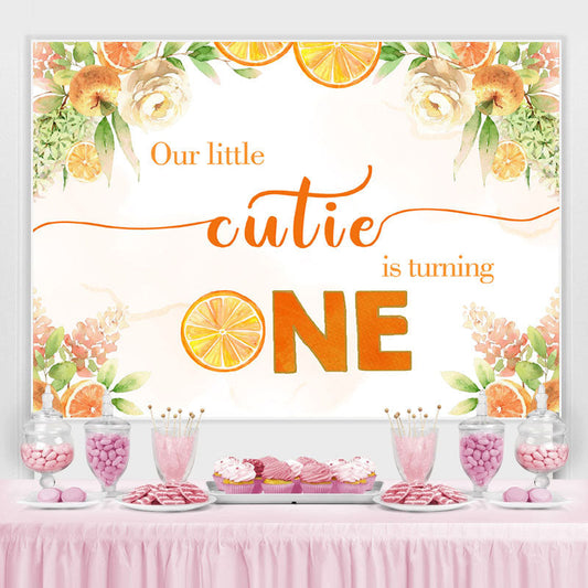 Lofaris Orange Tree and White Floral 1st Birthday Backdrop