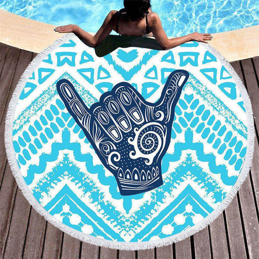 Lofaris Original Aloha Spirit Gesture Blue Round Beach Towel