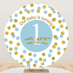 Lofaris Our Baby Is Turning One Blue Happy Birthday Round Backdrop
