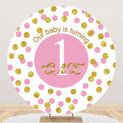 Lofaris Our Baby Is Turning One Pink Happy Birthday Round Backdrop