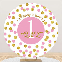 Lofaris Our Baby Is Turning One Pink Happy Birthday Round Backdrop