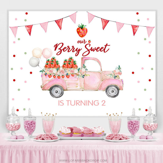 Lofaris Our Berry Sweet Girls Is Turning 2nd Birthday Backdrop