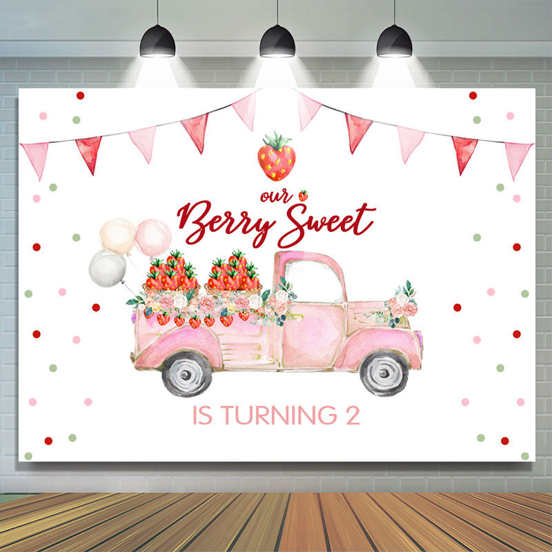 Lofaris Our Berry Sweet Girls Is Turning 2nd Birthday Backdrop