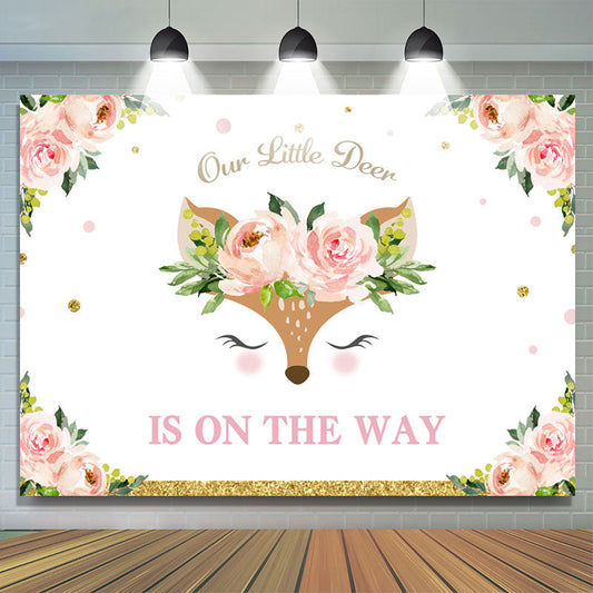 Lofaris Our Deer Is On The Way Floral Baby Shower Backdrop