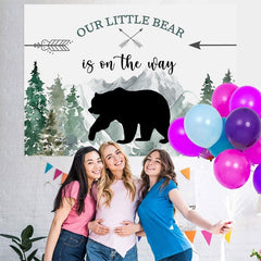 Lofaris Our Litter Bear Is on the Way Baby Shower Backdrop