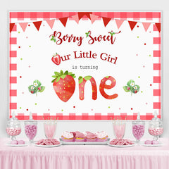Lofaris Our Litter Girl Is Turning One Strawberry 1st Birthday Backdrop for