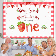 Lofaris Our Litter Girl Is Turning One Strawberry 1st Birthday Backdrop for