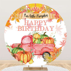 Lofaris Our Litter Pumpkin Car Happy Birthday Round Backdrop