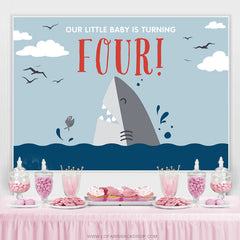 Lofaris Our Little Baby Is Turning Four Shark Birthday Backdrop