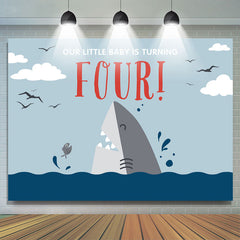 Lofaris Our Little Baby Is Turning Four Shark Birthday Backdrop