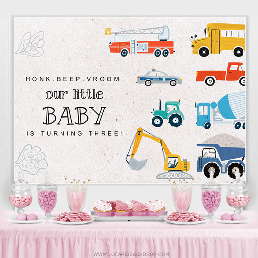 Lofaris Our Little Baby Is Turning Three Birthday Backdrop