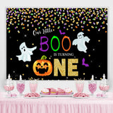 Load image into Gallery viewer, Lofaris Our Little Boo Is Turning One Black Glitter First Birthday Theme Backdrop