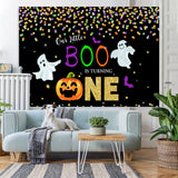 Load image into Gallery viewer, Lofaris Our Little Boo Is Turning One Black Glitter First Birthday Theme Backdrop