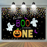 Load image into Gallery viewer, Lofaris Our Little Boo Is Turning One Black Glitter First Birthday Theme Backdrop