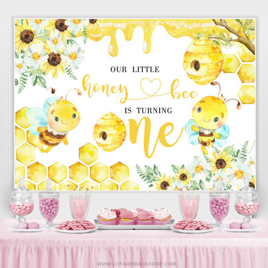 Lofaris Our Little Honey Bee Is Turning One Birthday Backdrop