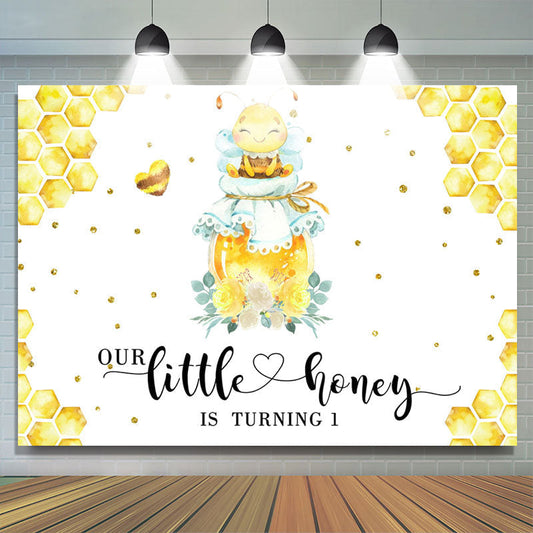 Lofaris Our Little Honey Is Turning 1 Happy Birthday Backdrop