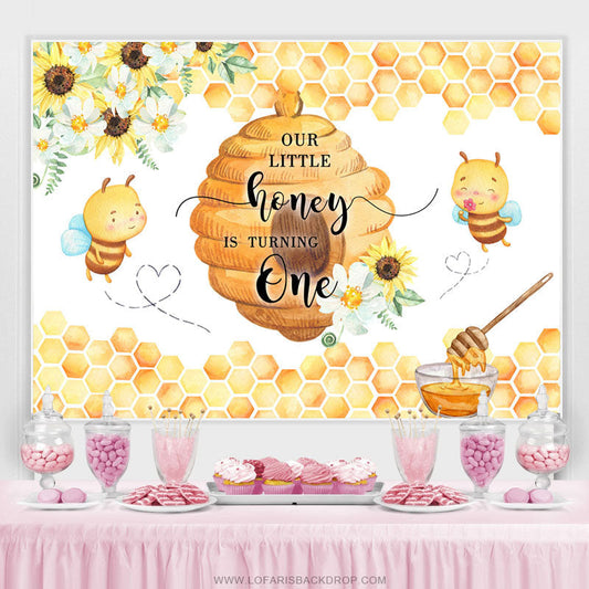 Lofaris Our Little Honey Is Turning One Bee Birthday Backdrop