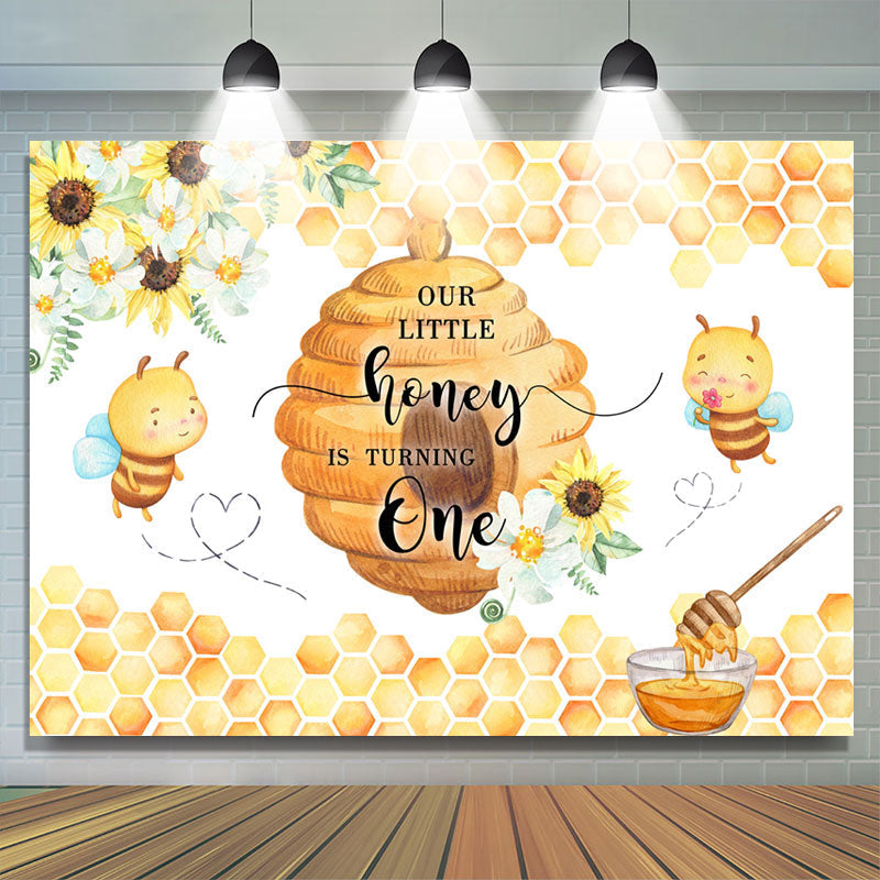 Lofaris Our Little Honey Is Turning One Bee Birthday Backdrop