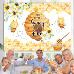 Lofaris Our Little Honey Is Turning One Bee Birthday Backdrop