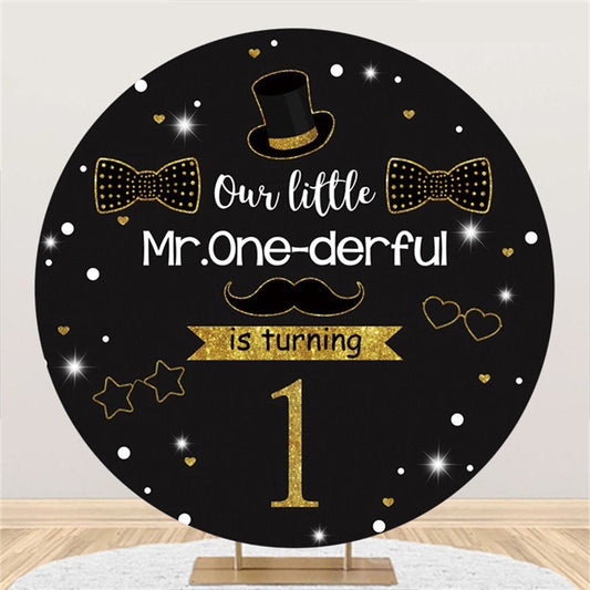 Lofaris Our Little Mr Is Turning 1 Happy Birthday Round Backdrop