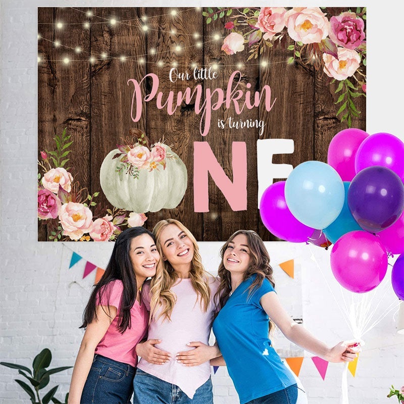 Lofaris Our little pumpkin is turning one baby shower backdrop