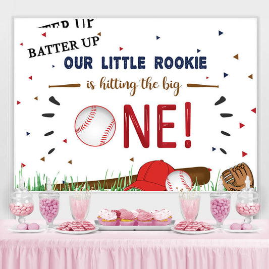 Lofaris Our LIttle Rookie Is Hitting The Big One Birthday Backdrop