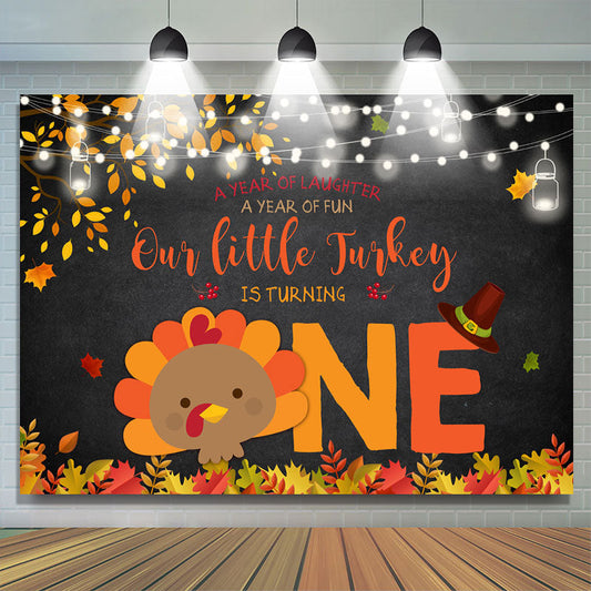 Lofaris Our Little Turkey Is Turning One Glitter First Birthday Backdrop for Kids
