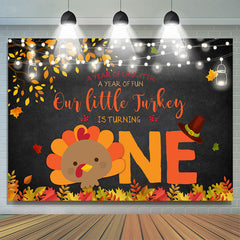 Lofaris Our Little Turkey Is Turning One Glitter First Birthday Backdrop for Kids